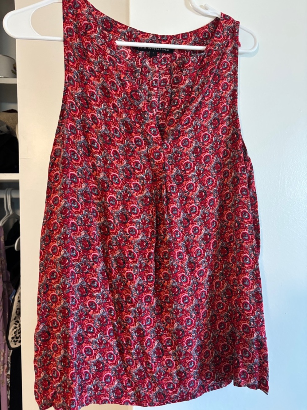 Sleeveless Red Patterned Women's Blouse